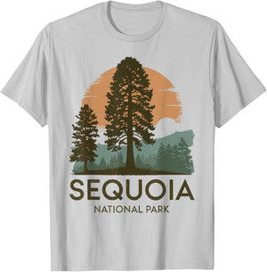 Retro Sequoia National Park Novelty Vacation Tree Minimalist T-Shirt - T-Shirt | Ash