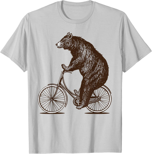 Bear on Bike Cute Grizzly Bicycling T-Shirt - T-Shirt | Ash
