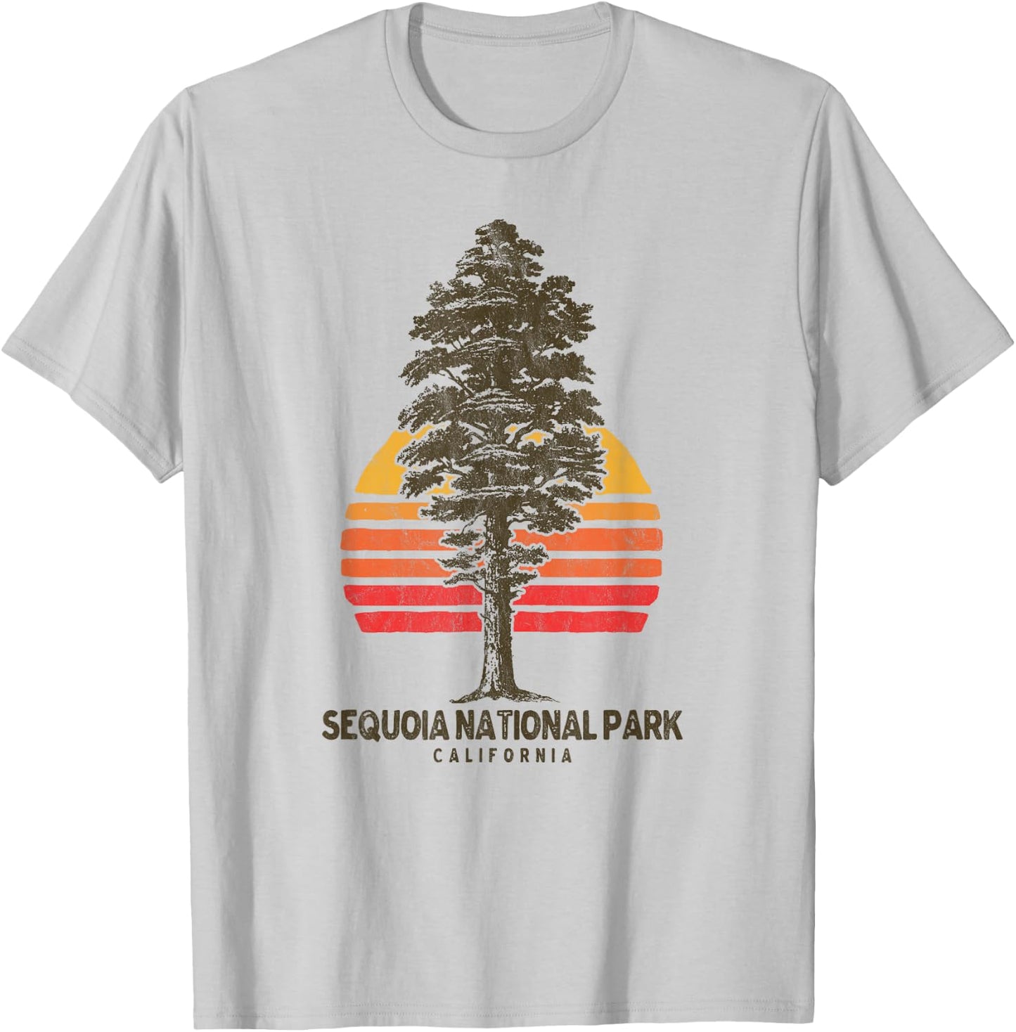 Sequoia National Park Retro Tree Minimalist Graphic Small T-Shirt - T-Shirt | Ash