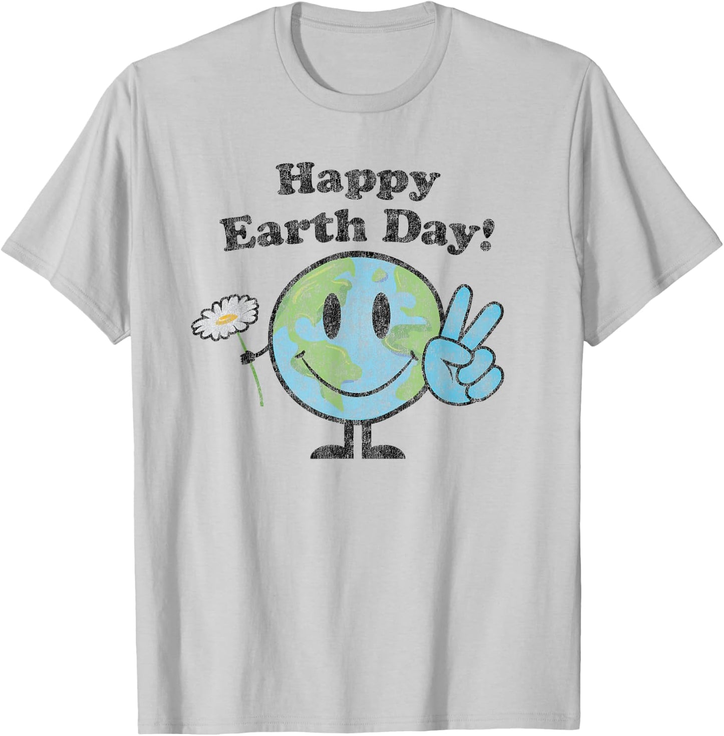 Happy Earth Day Cute Peace Sign Flower Distressed T-Shirt - T-Shirt | Ash