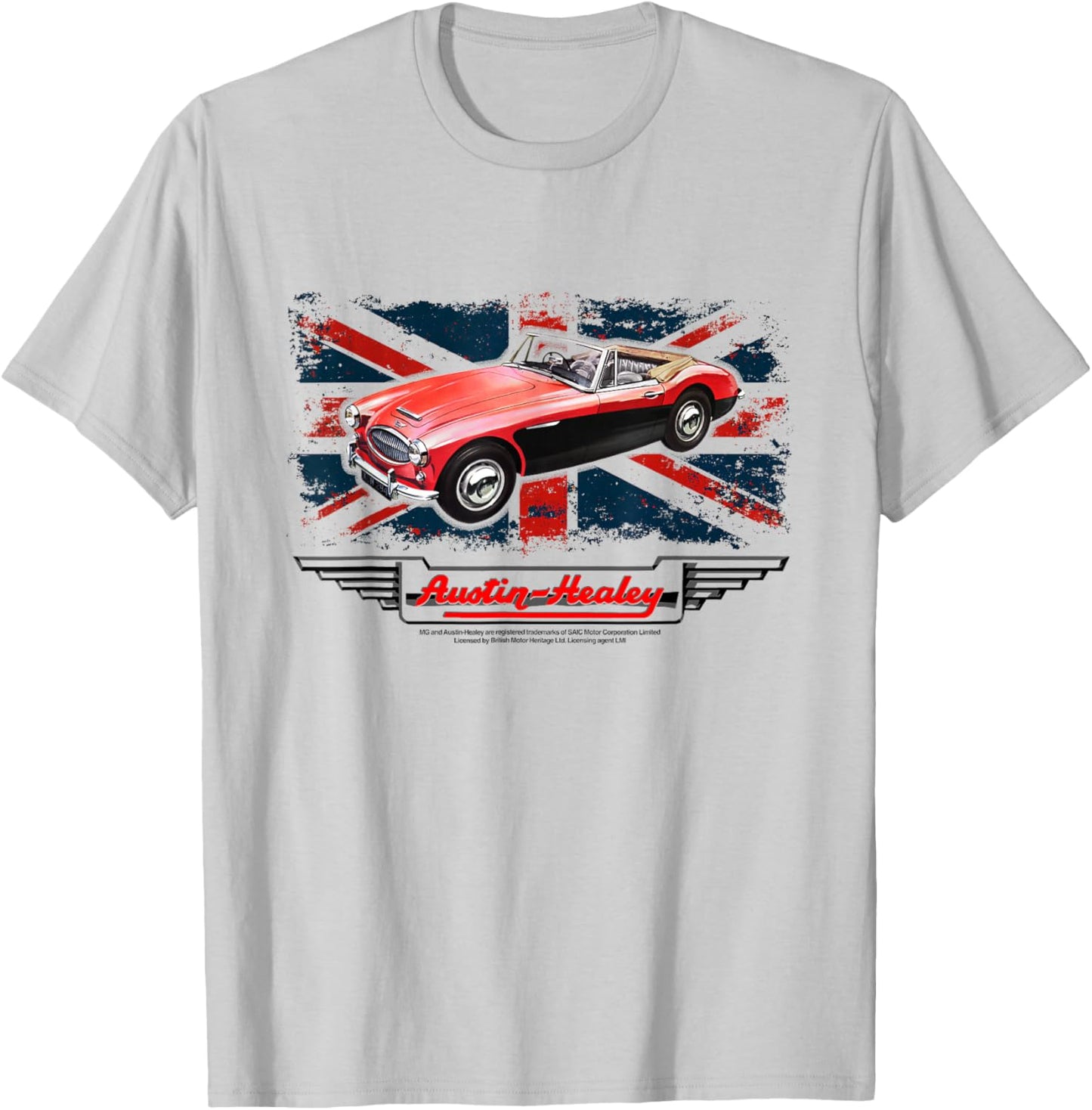 Austin-Healey 3000 Retro Sports Car Union Jack UK Flag T-Shirt - T-Shirt | Ash