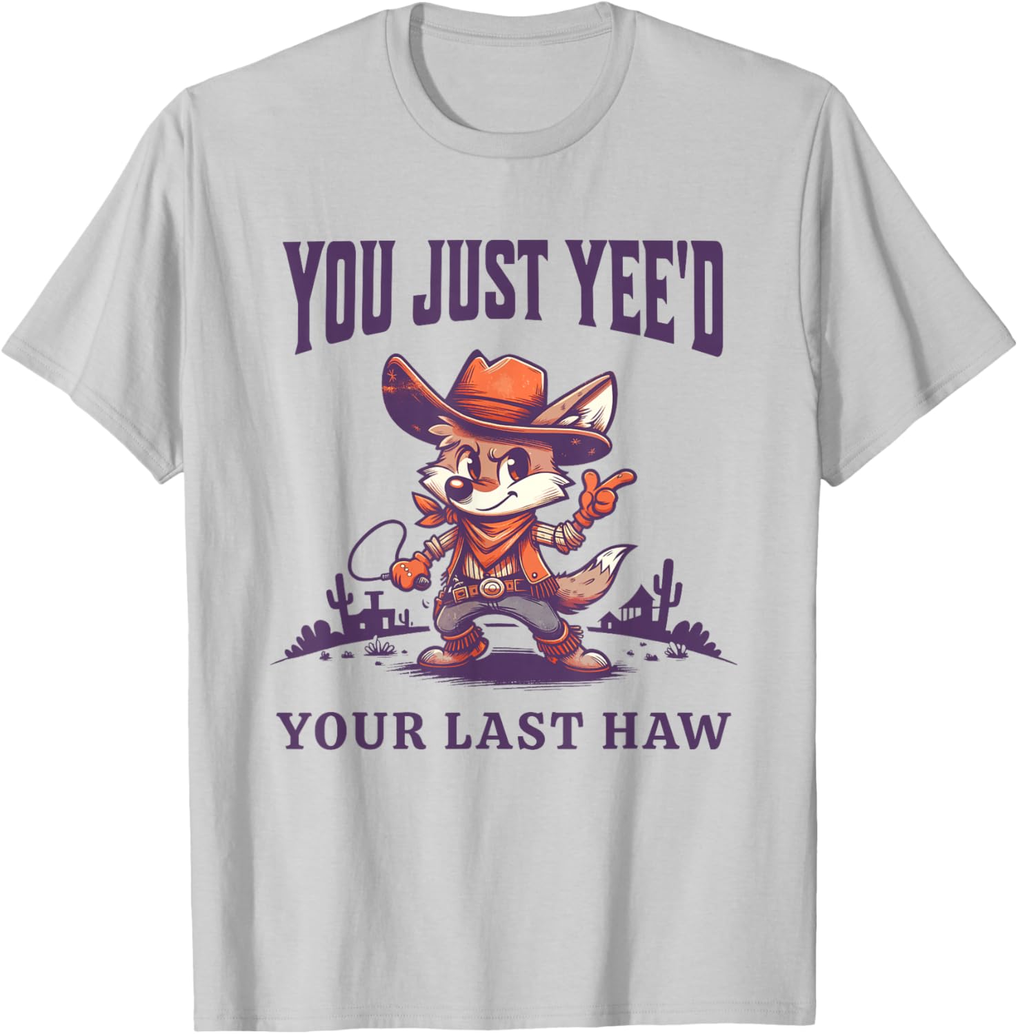 Funny Cowboy Coyote Cartoon Western Animal Humor Graphic T-Shirt - T-Shirt | Ash
