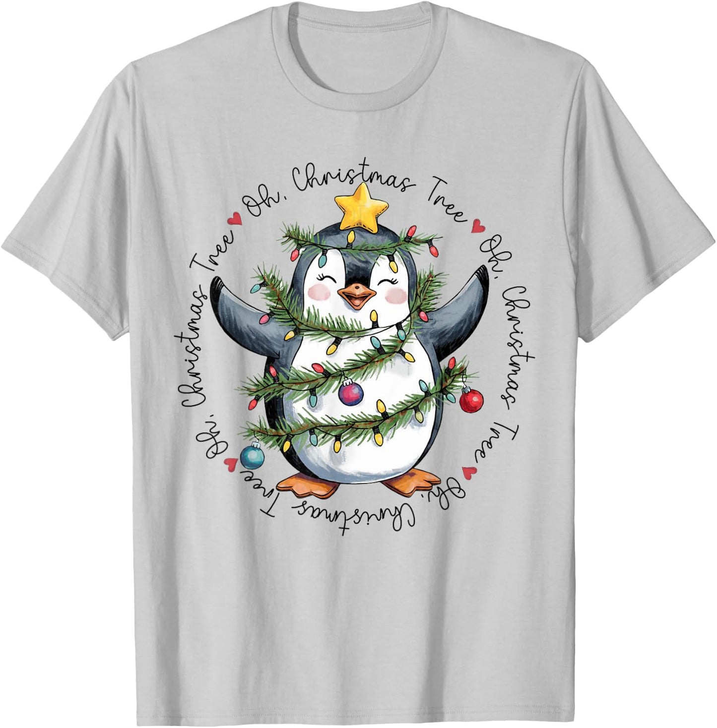 Oh Christmas Tree Xmas Lights Cute Penguin Women Girls T-Shirt - T-Shirt | Ash