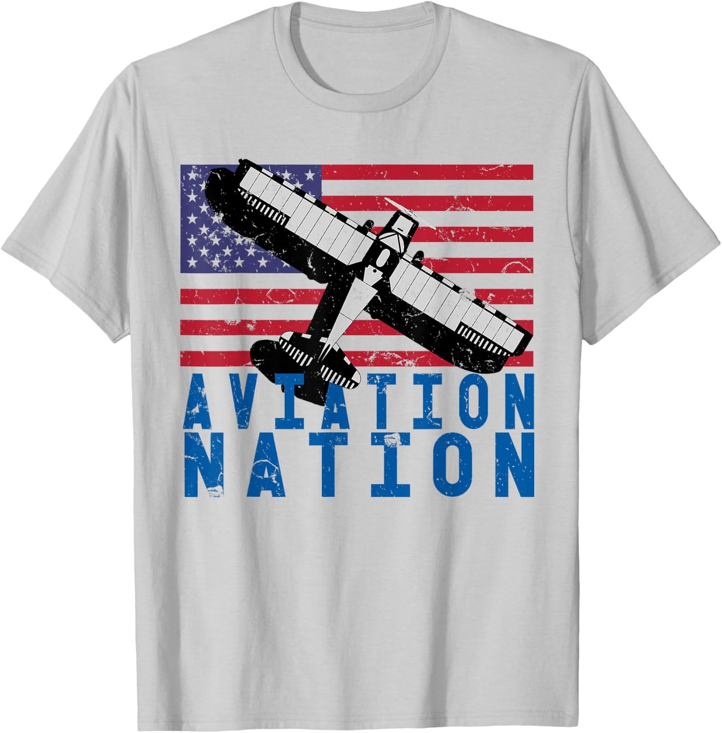 Aviation Nation Distressed Patriotic Flying Pilot T-Shirt - T-Shirt | Ash