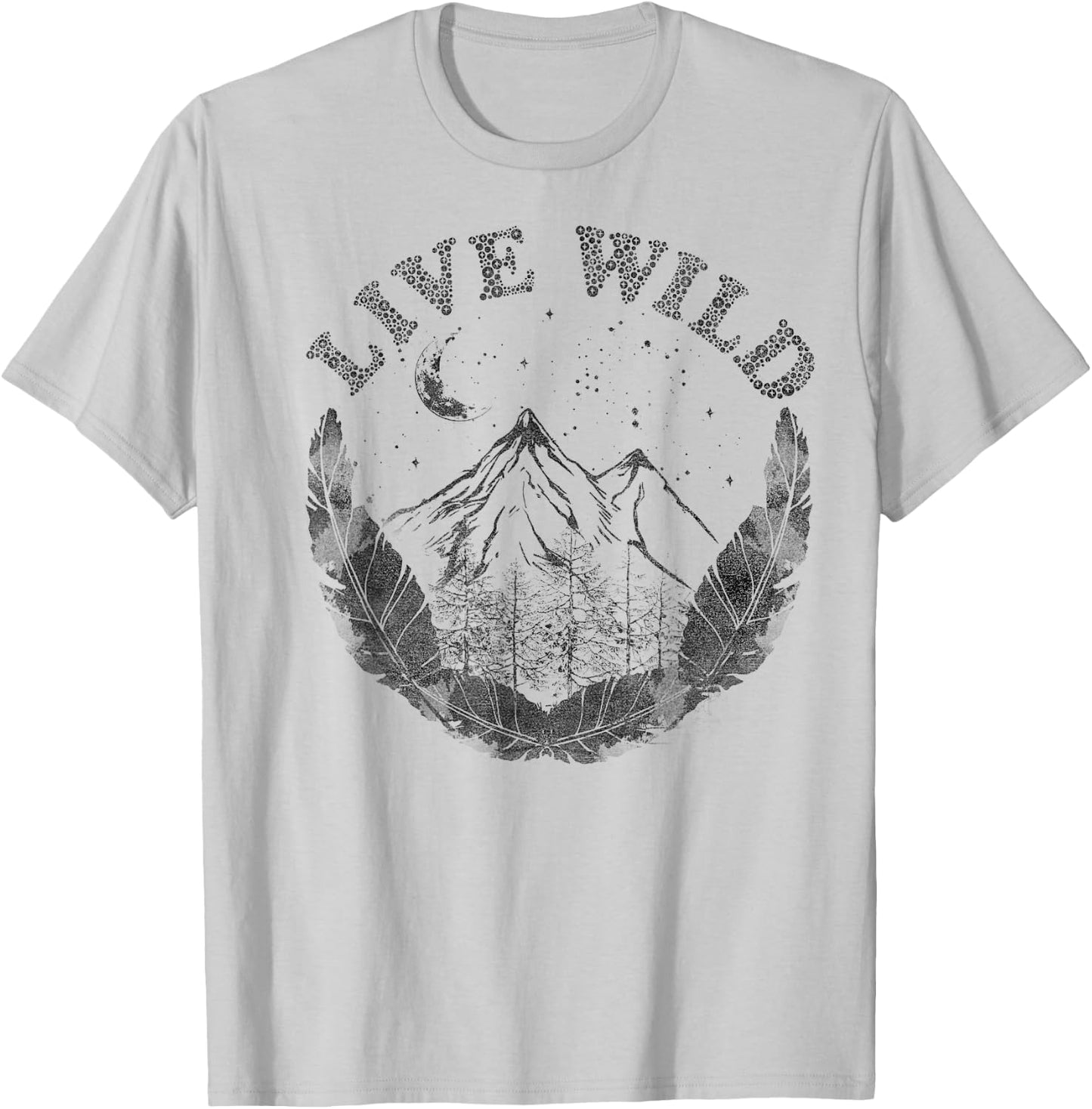 Live Wild Mountain And Feathers Sketch T-Shirt - T-Shirt | Ash