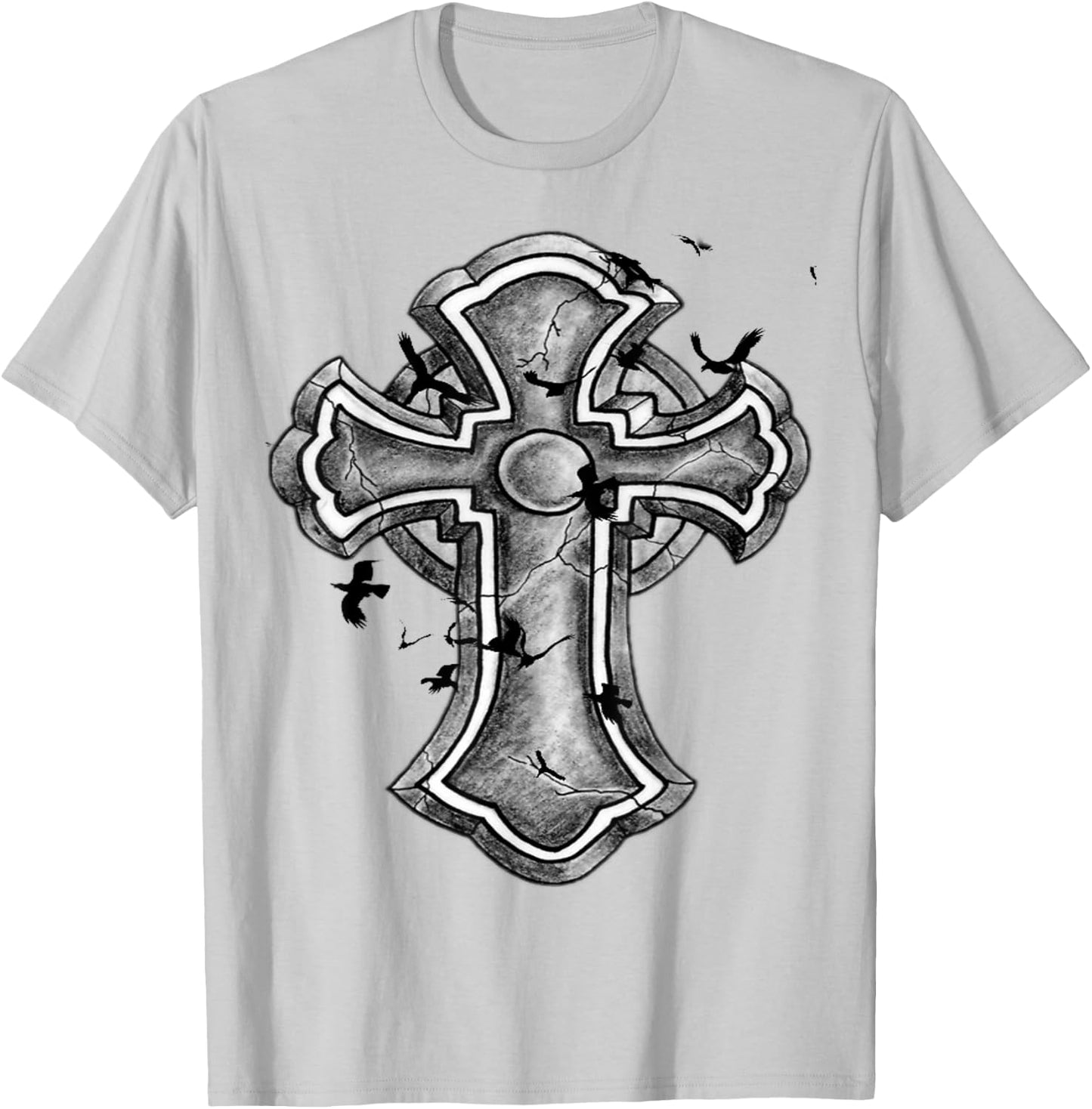 Christian Cross - Cool Strong Cross with Birds T-Shirt - T-Shirt | Ash