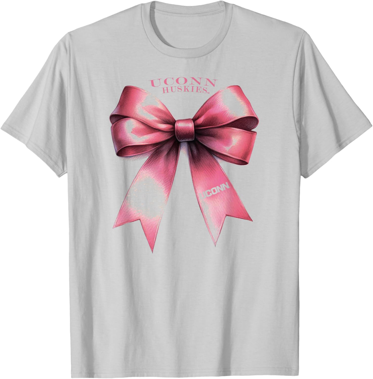 Connecticut Huskies Bow Pink Officially Licensed T-Shirt - T-Shirt | Ash