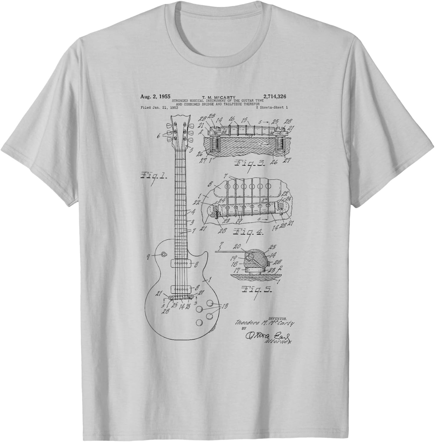 Classic Vintage Patent Print 1955 Rock Guitar Gift T-Shirt - T-Shirt | Ash