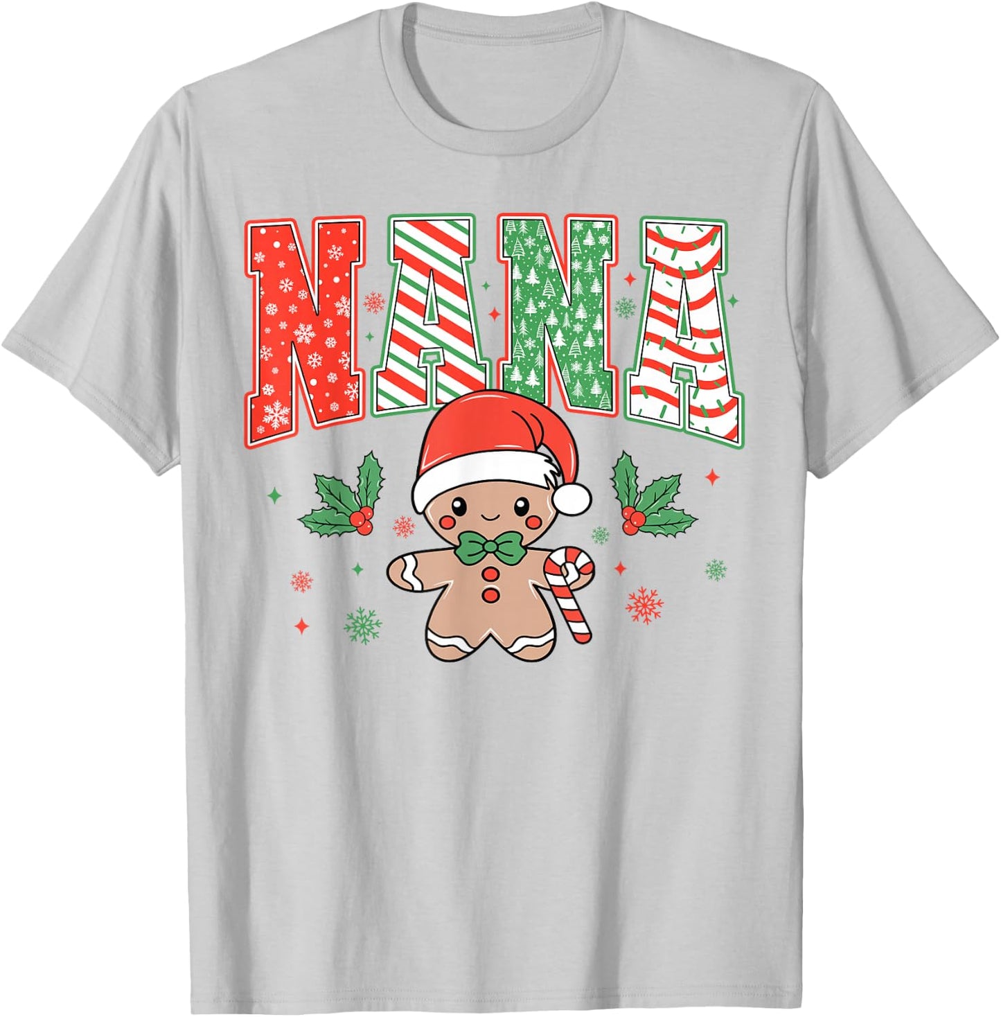 Gingerbread Nana Christmas Cookies Pajama Family Matching T-Shirt - T-Shirt | Ash