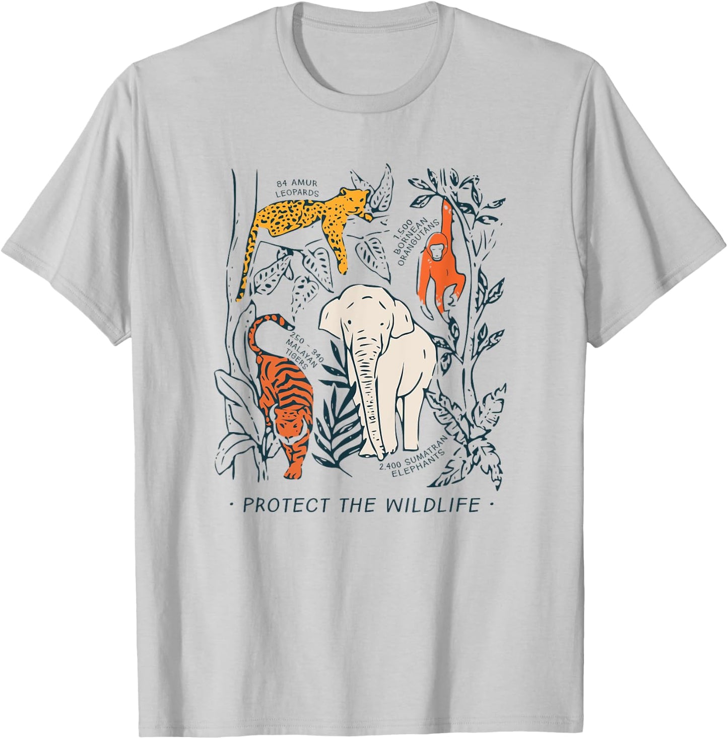 Protect The Wildlife Botanical Chart Shirt Endangered Animal T-Shirt - T-Shirt | Ash