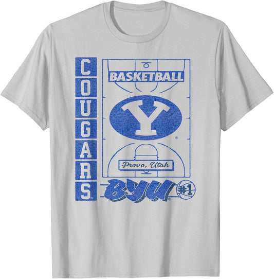 BYU Cougars Basketball Vintage Court White T-Shirt - T-Shirt | Ash