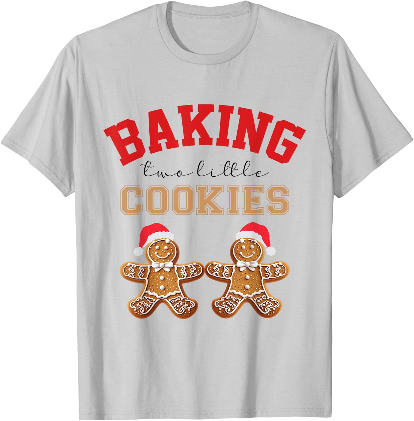 Baking Two Little Cookies Christmas Pregnant Twin Pregnancy T-Shirt - T-Shirt | Ash