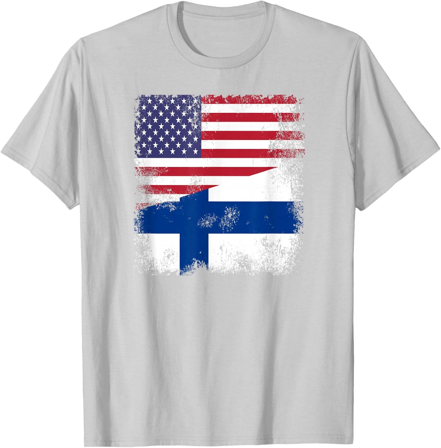 Half Finnish Flag | Vintage Finland USA Gift T-Shirt - T-Shirt | Ash