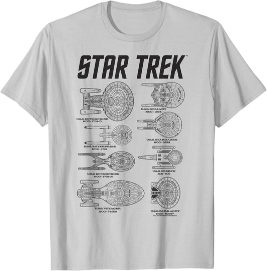 Star Trek Spaceships of Starfleet Enterprise Textbook T-Shirt - T-Shirt | Ash