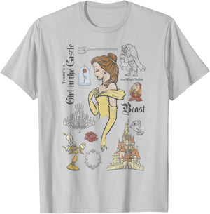 Disney Beauty and The Beast Characters Sketched T-Shirt - T-Shirt | Ash