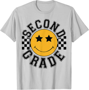 Retro Second Grade Smile Face Back To School Teacher Student T-Shirt - T-Shirt | Ash