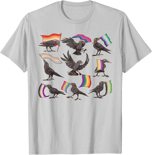 Funny Crow LGBT Gay Lesbian Bisexual Transgender Pride Raven T-Shirt - T-Shirt | Ash