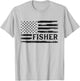 Fisher Black Vintage USA Flag Father's Day Fisherman T-Shirt - T-Shirt | Ash