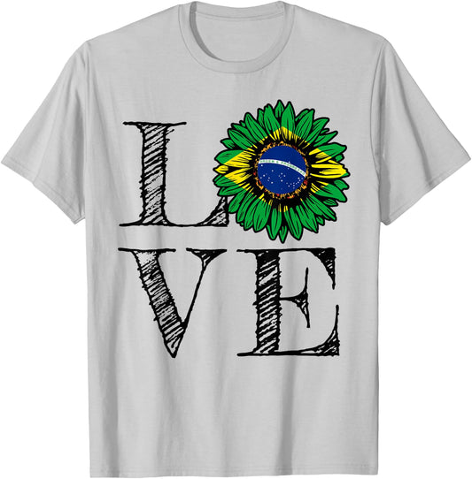 Brazilian Flag Sunflower Love Brazil T-Shirt - T-Shirt | Ash
