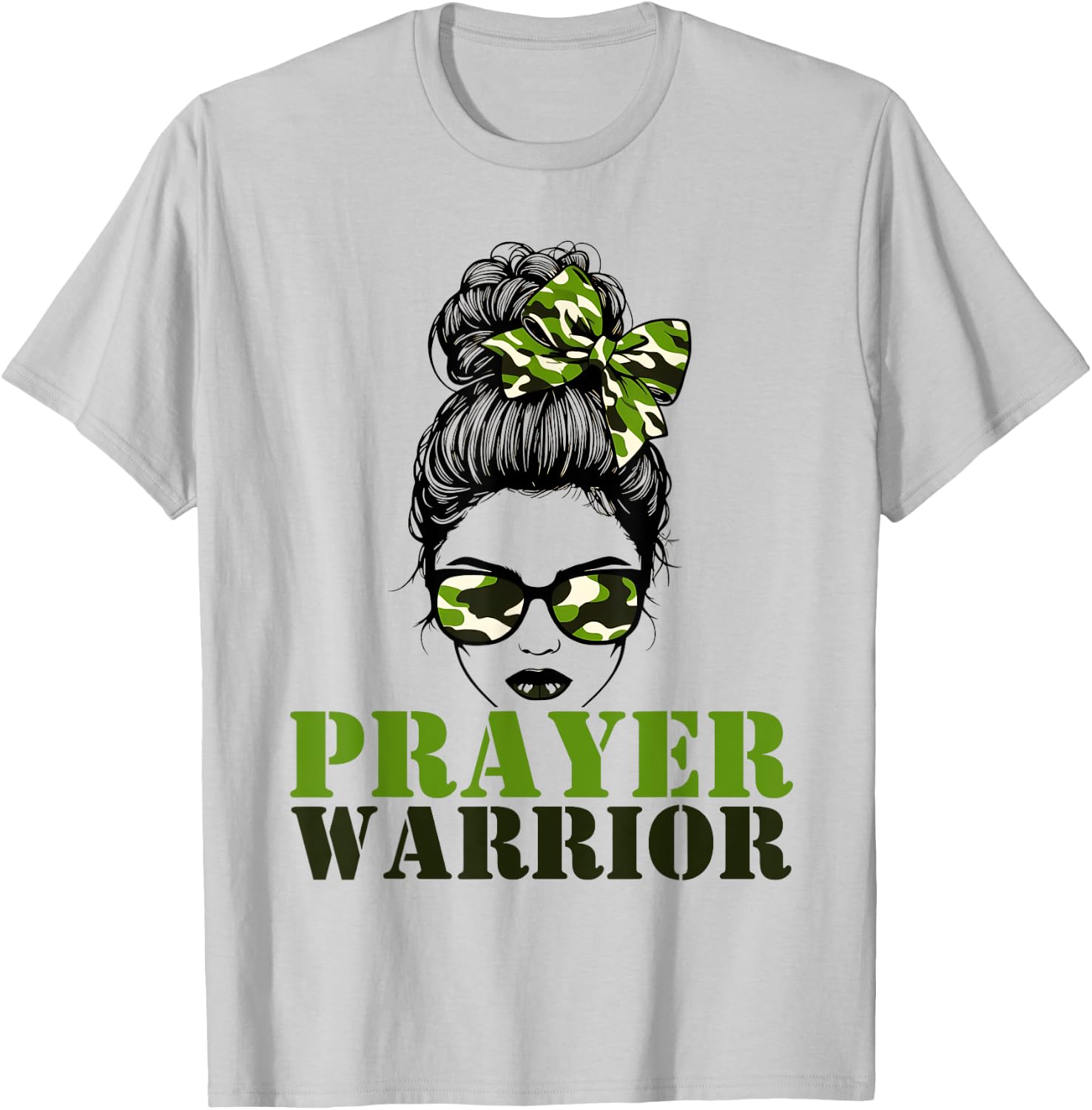 Prayer Warrior Camo Messy Bun Pray Camouflage Girl Woman T-Shirt - T-Shirt | Ash