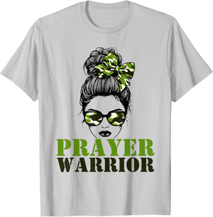 Prayer Warrior Camo Messy Bun Pray Camouflage Girl Woman T-Shirt - T-Shirt | Ash