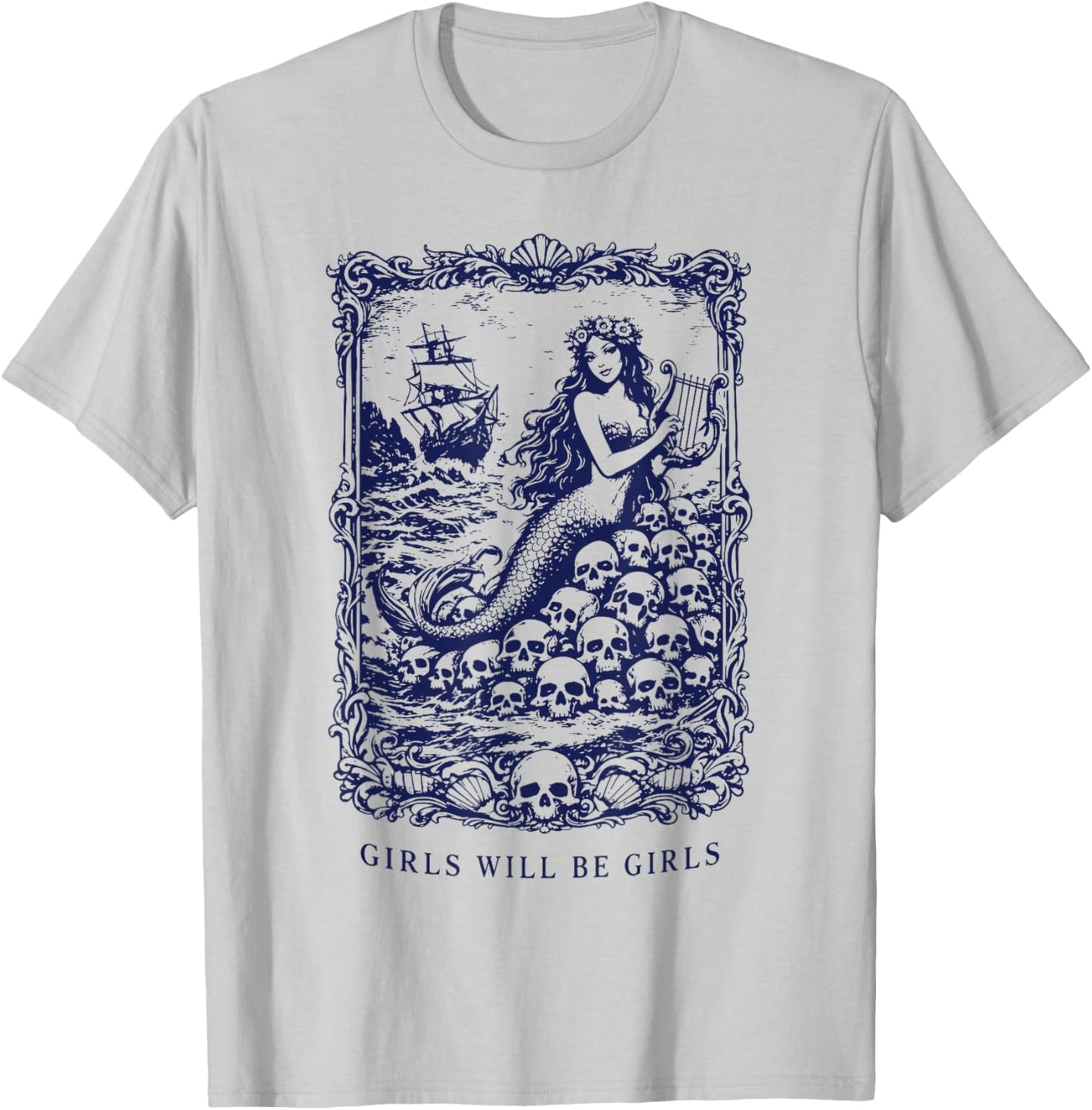 Girls Will Be Girls Gothic Mermaid Siren Feminist T-Shirt - T-Shirt | Ash