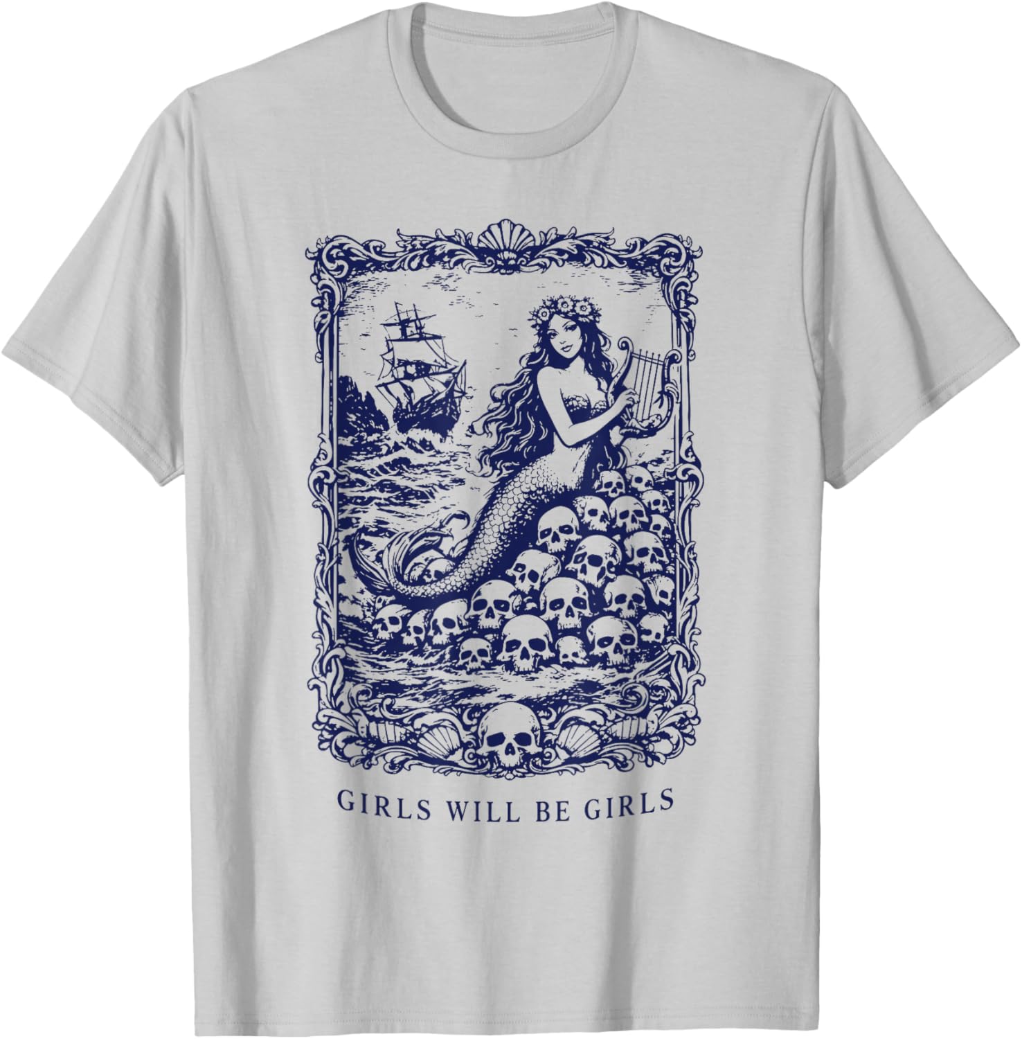 Girls Will Be Girls Gothic Mermaid Siren Feminist T-Shirt - T-Shirt | Ash