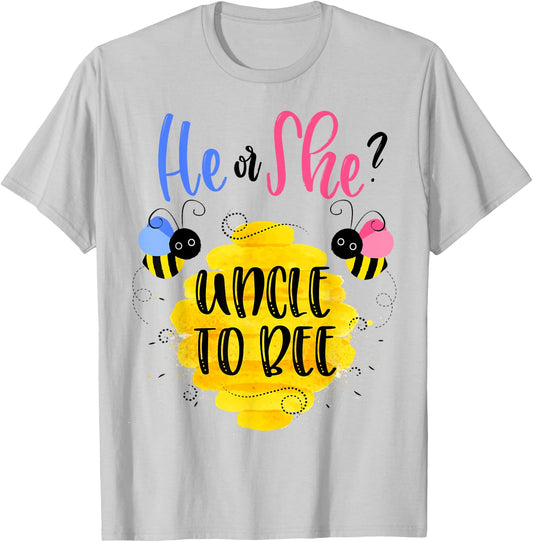 Gender Reveal What Will It Bee Shirt He or She Uncle T-Shirt - T-Shirt | Ash