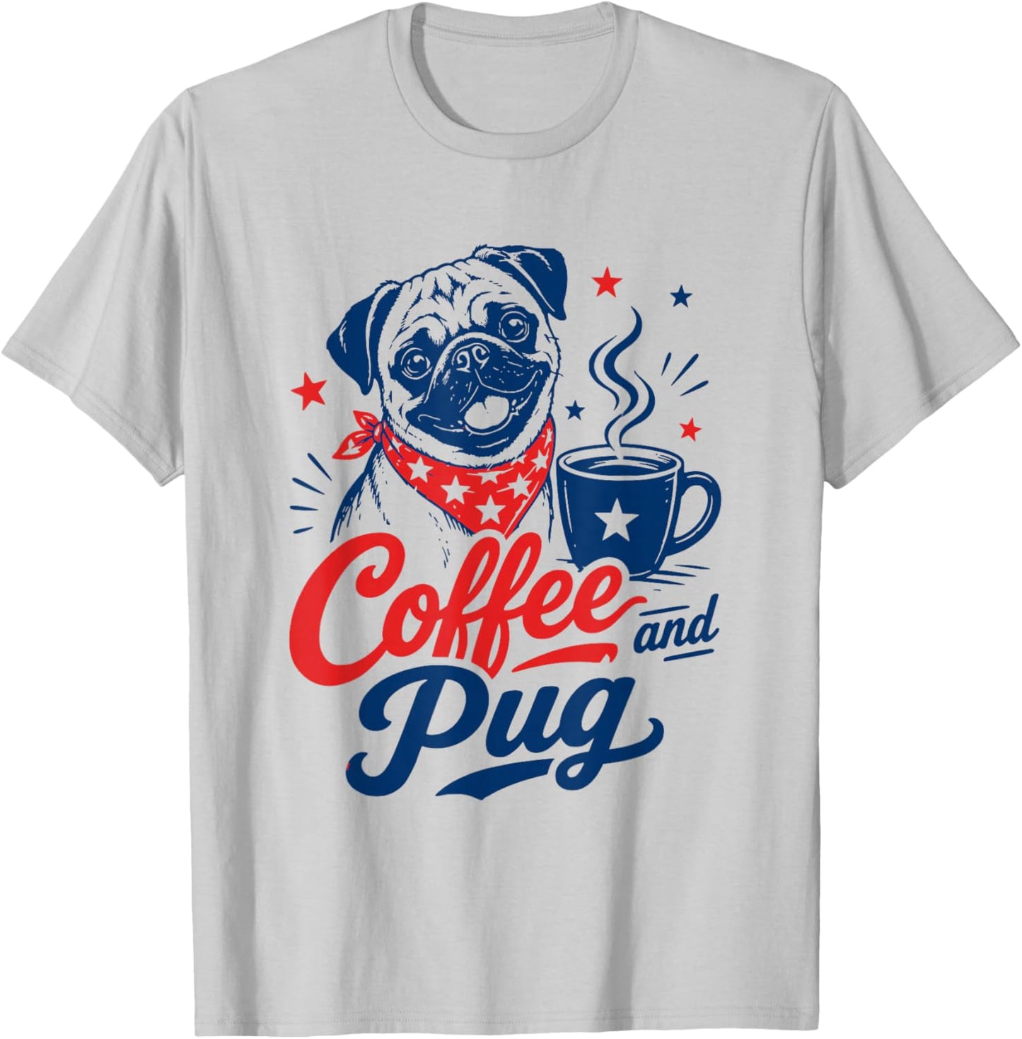 Pug Owner Mom Dad Pet Lover Men Women Coffee and Pug T-Shirt - T-Shirt | Ash