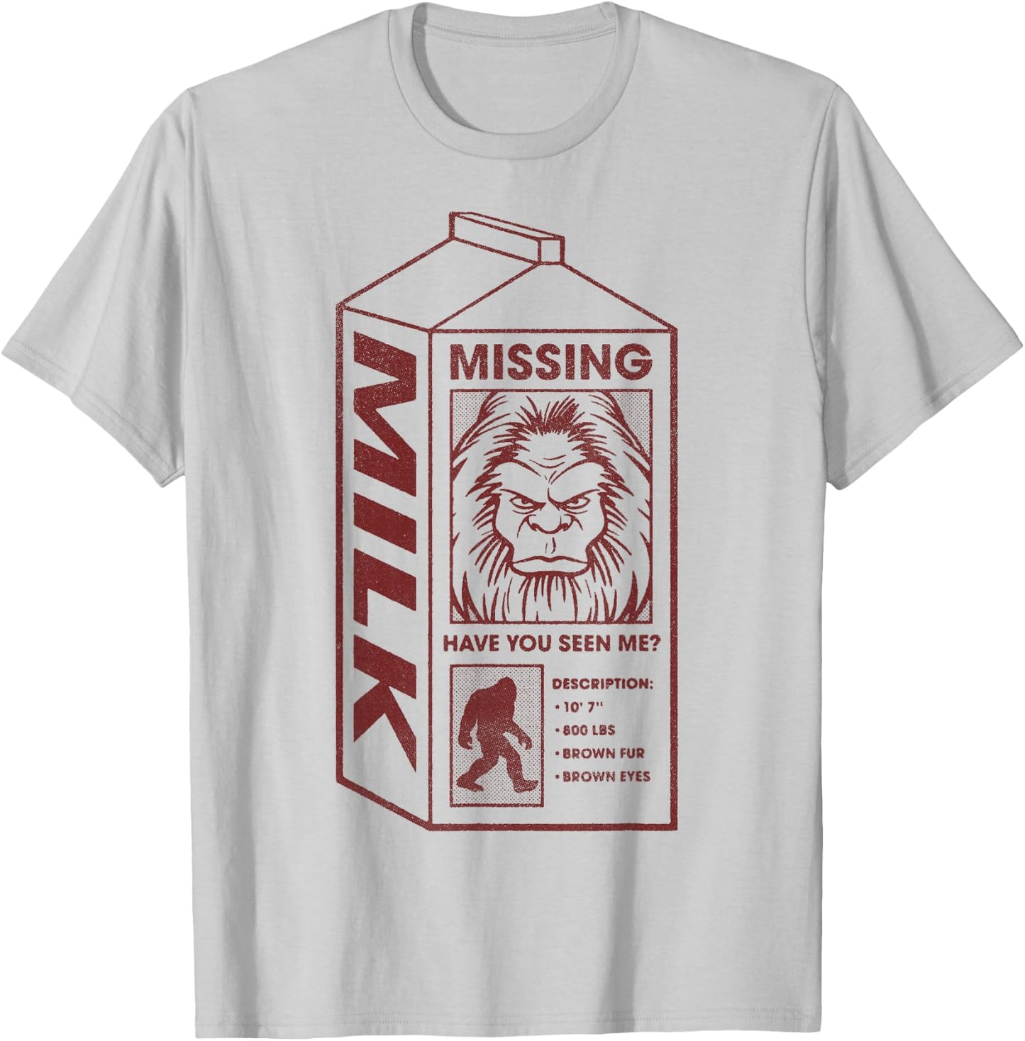 Milk Carton Missing Bigfoot T-Shirt - T-Shirt | Ash