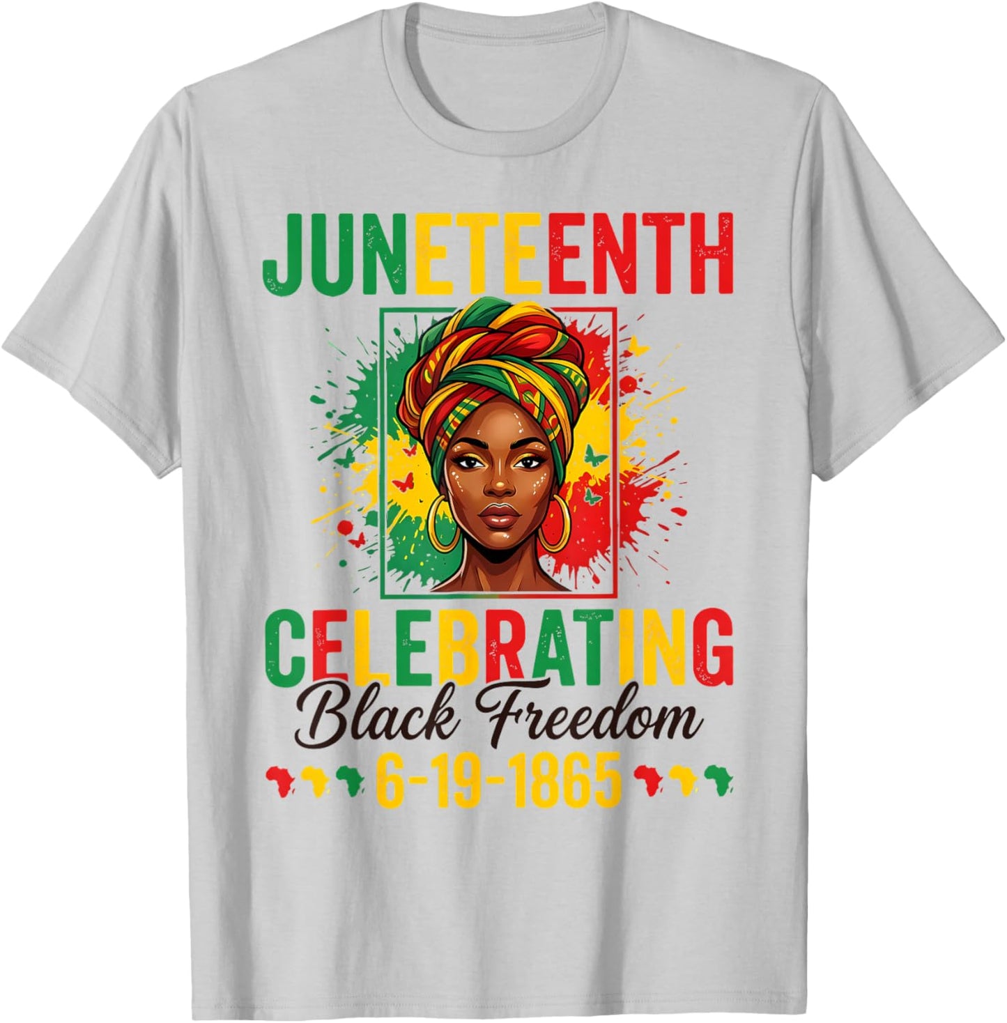 Juneteenth Celebrating 19 1865 Black Women Afro Celebration T-Shirt - T-Shirt | Ash