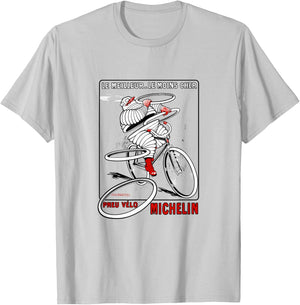 Vintage French Cycling Tire Ad | Bicycle Cyclist Art Shirt T-Shirt - T-Shirt | Ash