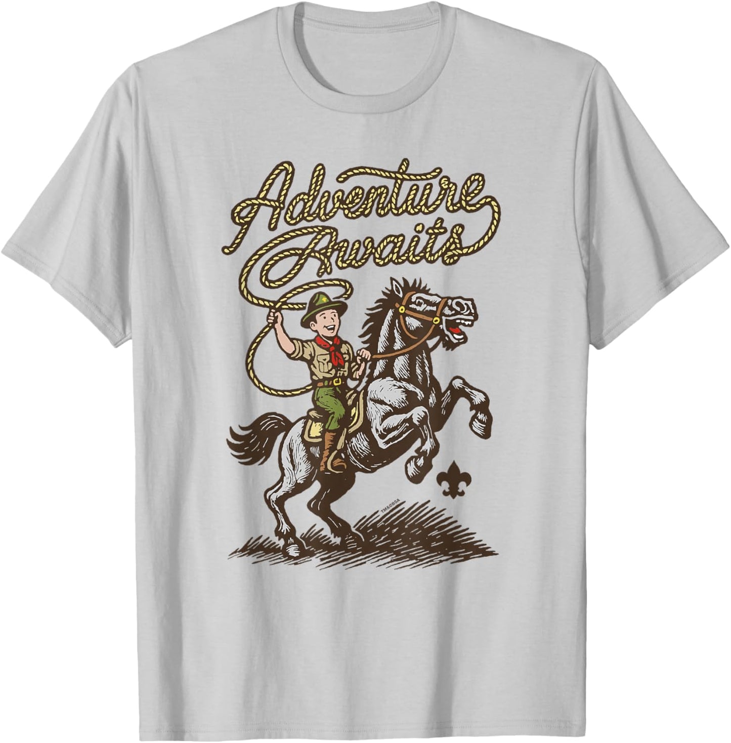 Adventure Awaits! Vintage Scouting America Western Cowboy T-Shirt - T-Shirt | Ash