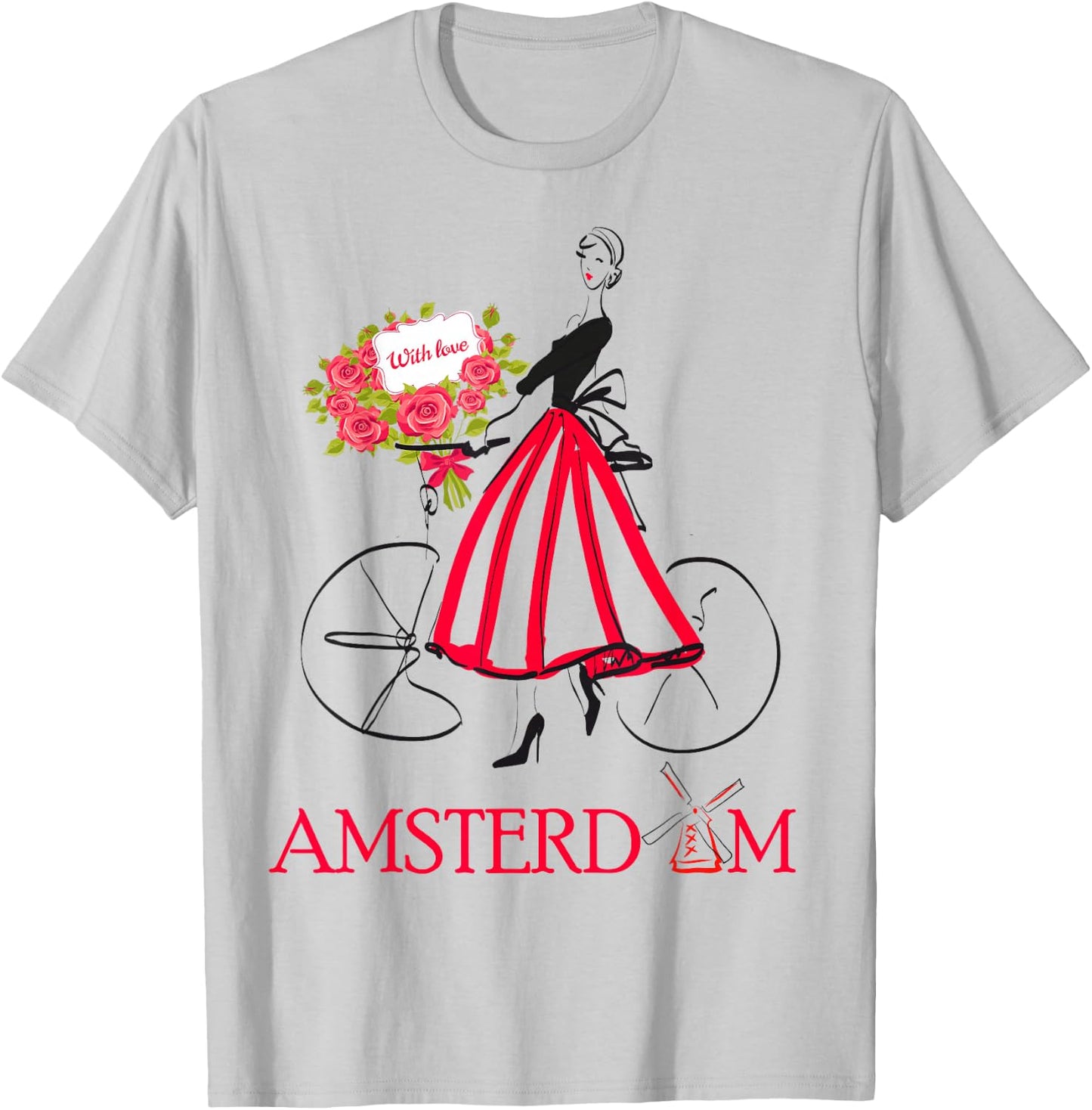 Amsterdam Woman - Amsterdam Bicycle - 5 colors T-Shirt - T-Shirt | Ash