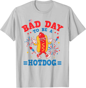 Funny It's A Bad Day to Be A Hotdog Fourth of July Patriotic T-Shirt - T-Shirt | Ash