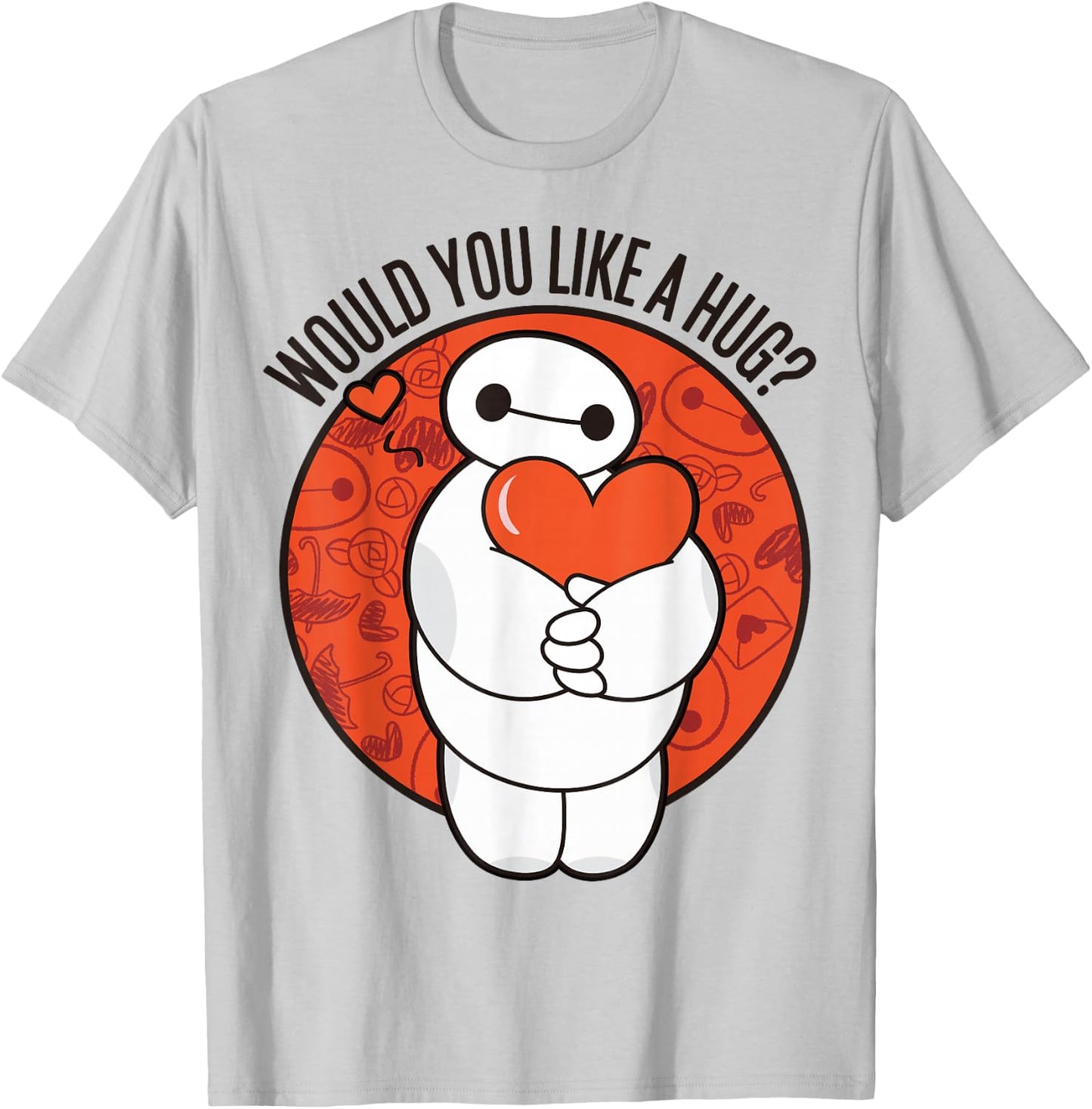 Disney Big Hero 6 Valentine's Day Baymax Hug Heart Logo T-Shirt - T-Shirt | Ash