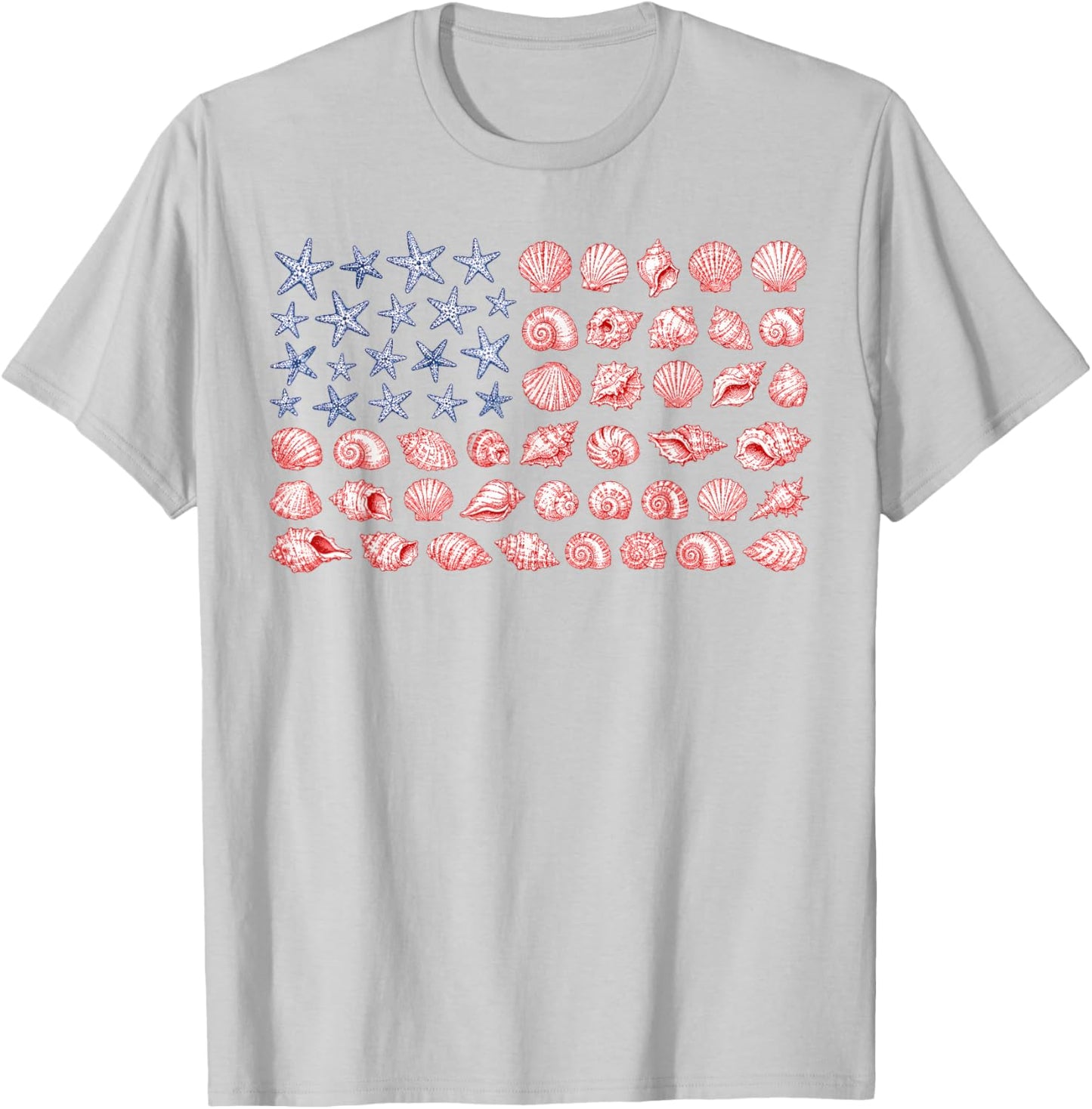 Seashell USA Flag 4th of July Women Kids Summer T-Shirt - T-Shirt | Ash