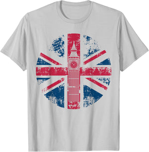 London Big Ben Union Jack Vintage UK Flag British Shirt Gift T-Shirt - T-Shirt | Ash