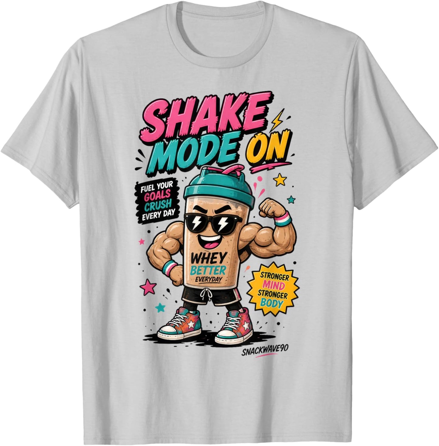 Shake Mode On Funny Gym Protein Shake Retro Fitness T-Shirt - T-Shirt | Ash