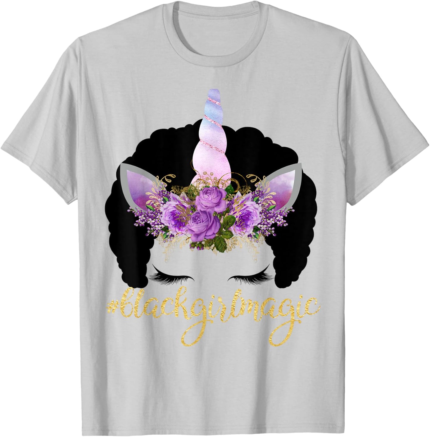 Purple Unicorn Afro Kids Gift Black Girl Magic Birthday Gift T-Shirt - T-Shirt | Ash