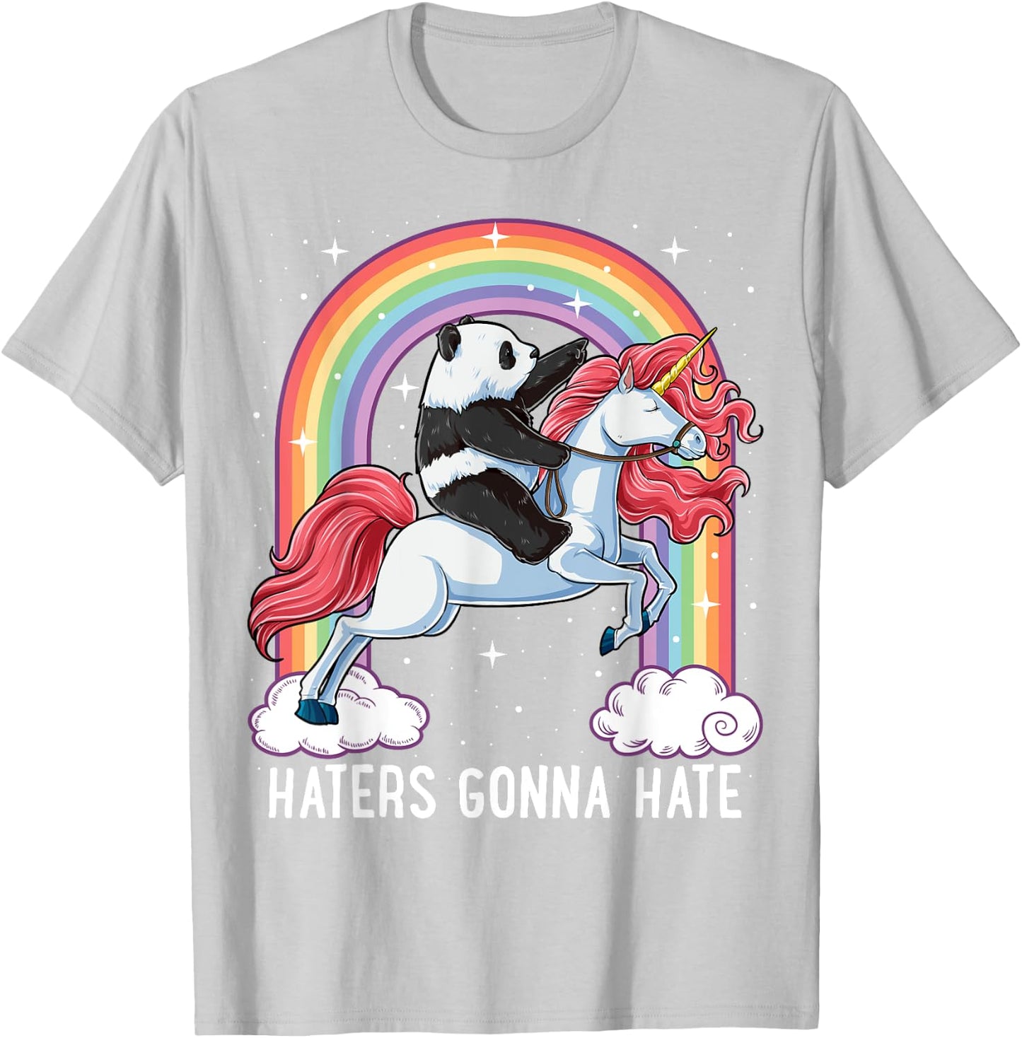 Panda Riding Unicorn Funny Haters Gonna Hate Pandicorn Girls T-Shirt - T-Shirt | Ash