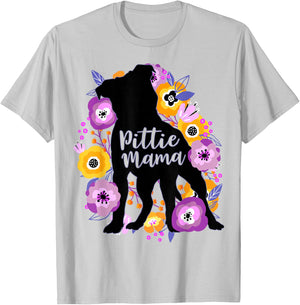 Pitbull Mama Purple Flowers Pittie Cute Pit Bull Dog Mom T-Shirt - T-Shirt | Ash
