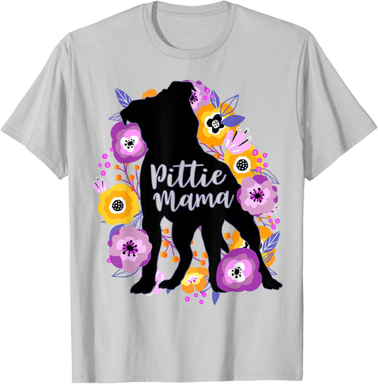 Pitbull Mama Purple Flowers Pittie Cute Pit Bull Dog Mom T-Shirt - T-Shirt | Ash