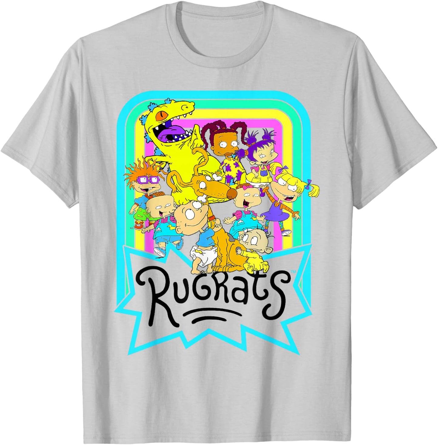 Nickelodeon Rugrats Neon Rainbow Reptar and Friends Small T-Shirt - T-Shirt | Ash