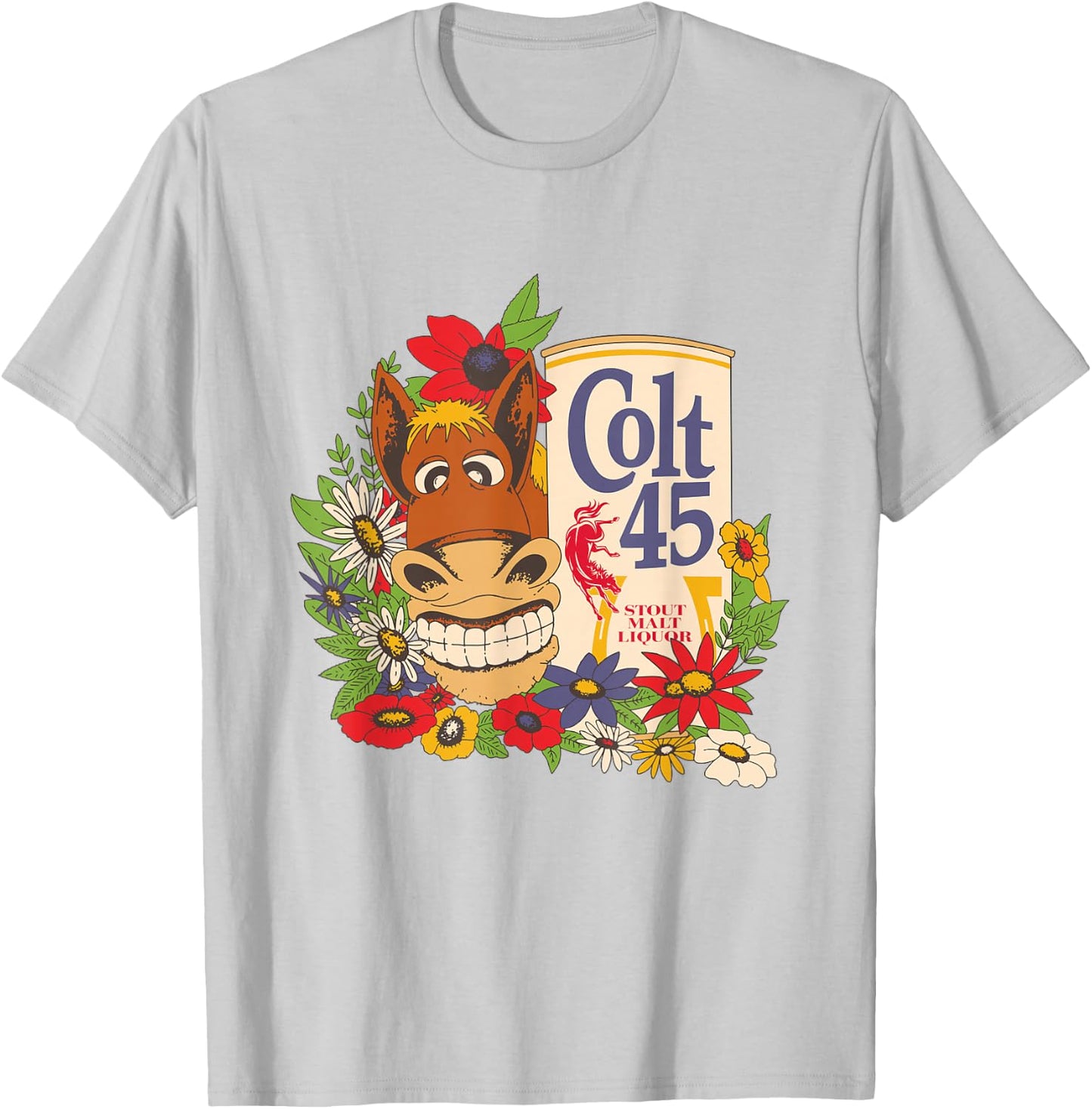 Licensed Vintage Colt 45 Beer Donkey Floral T-Shirt - T-Shirt | Ash