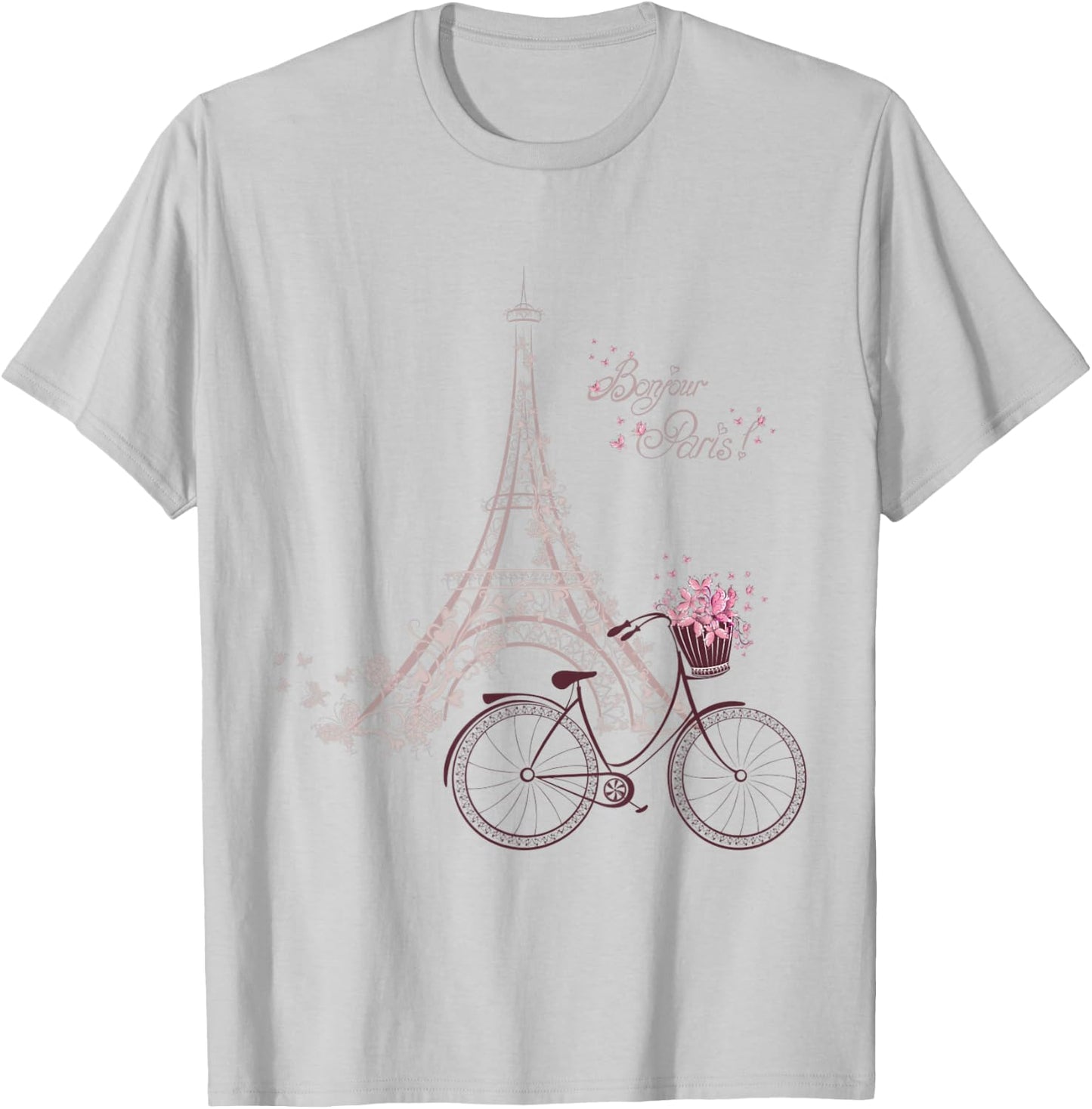 Bonjour Paris! Eiffel Tower Bicycle French Spring T-Shirt - T-Shirt | Ash