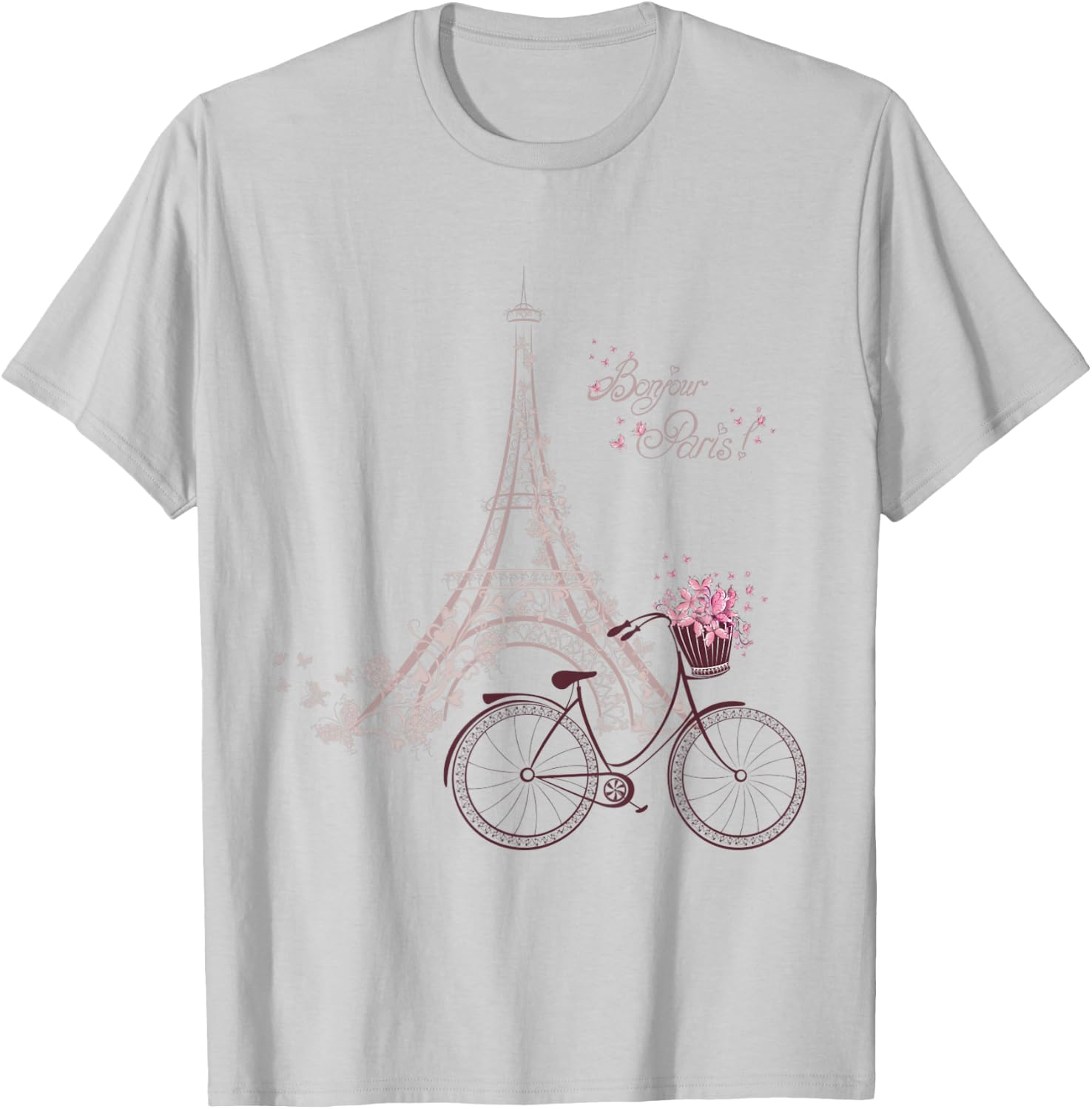 Bonjour Paris! Eiffel Tower Bicycle French Spring T-Shirt - T-Shirt | Ash