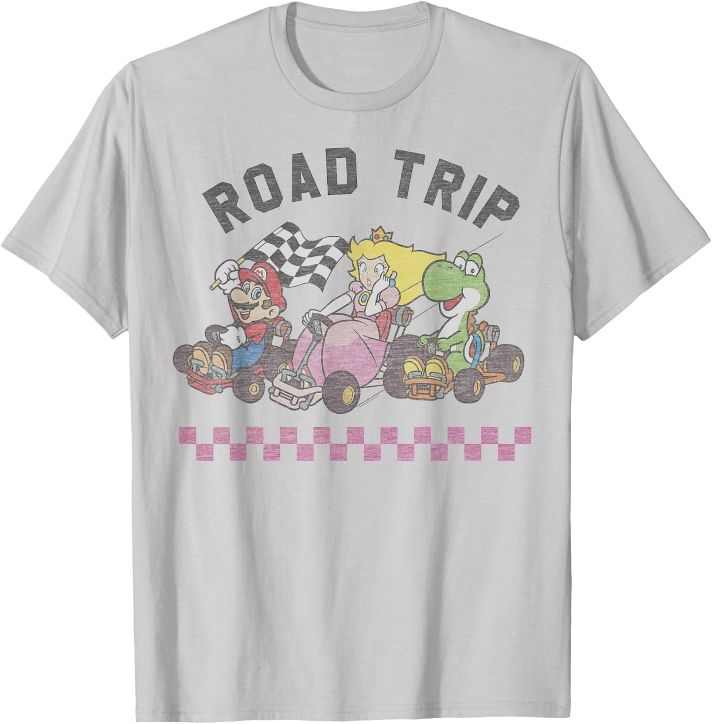 Mario Kart Road Trip Mario Peach Yoshi Trio Vintage T-Shirt - T-Shirt | Ash