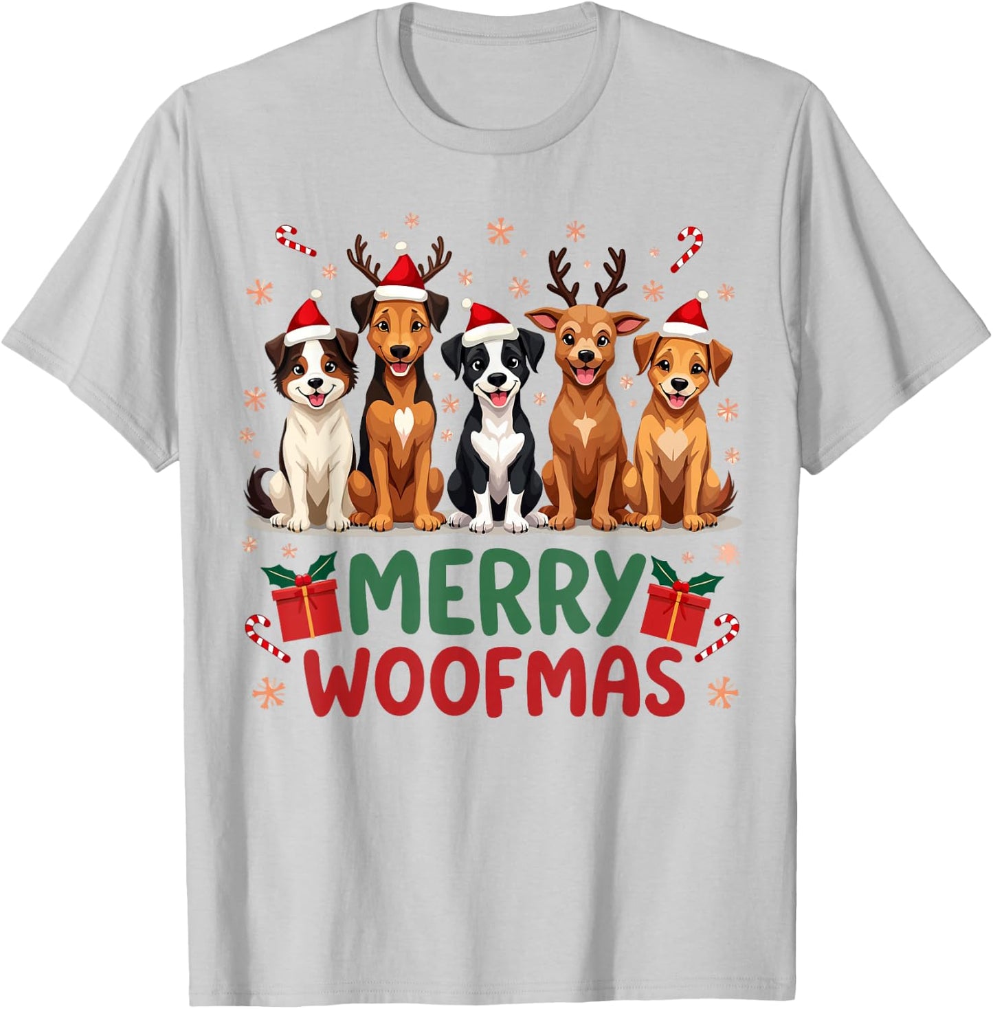 Merry Woofmas Cute Christmas Dog Mom Funny Holiday T-Shirt - T-Shirt | Ash