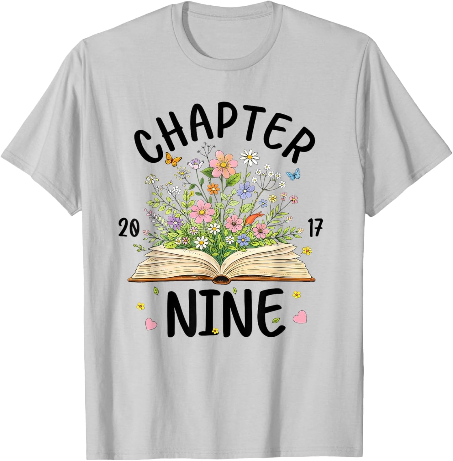 Chapter 9 Years Old 9th Birthday Butterfly Book Bookworm T-Shirt - T-Shirt | Ash